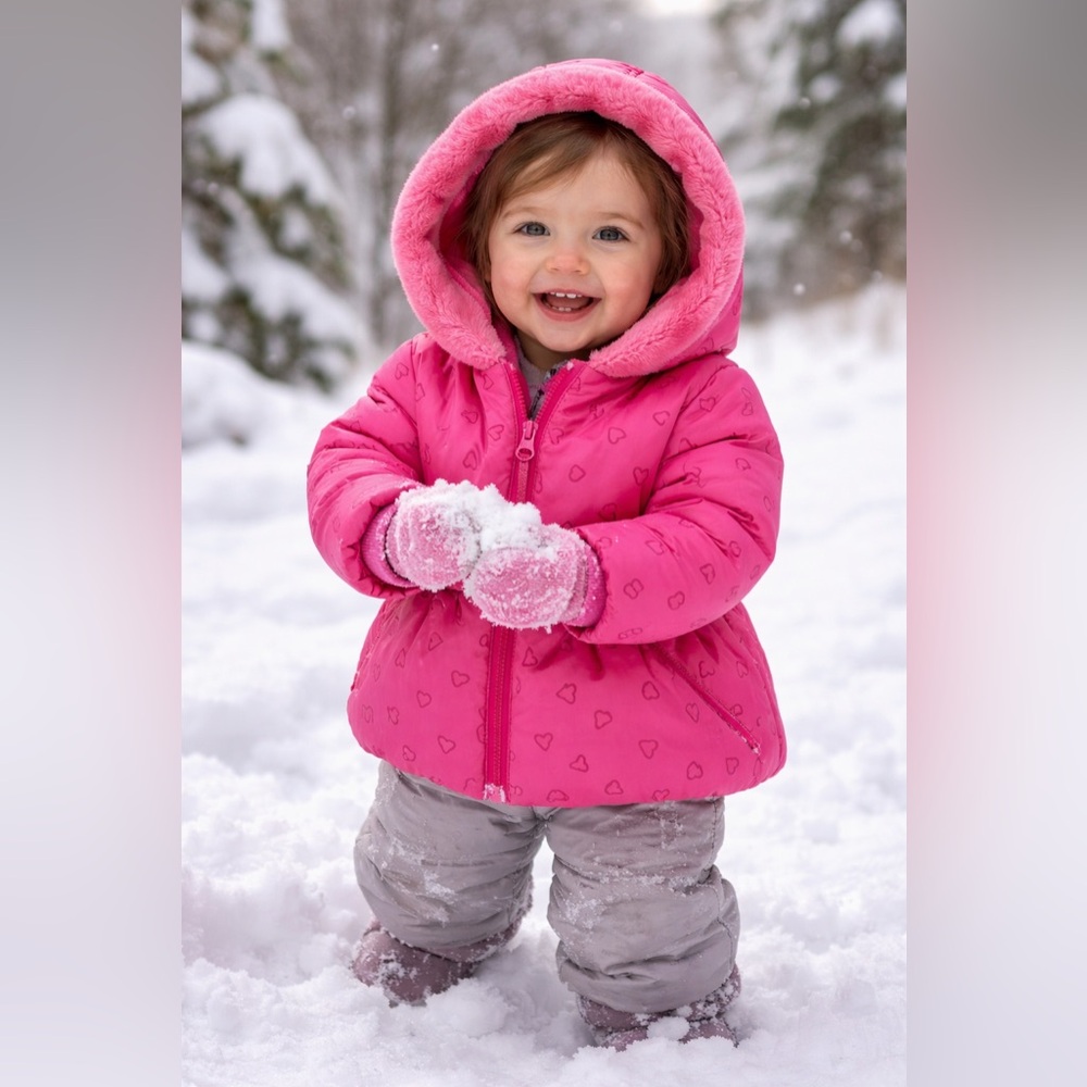 Rothschild Toddler Girls Pink Hearts Hooded Puffer Coat